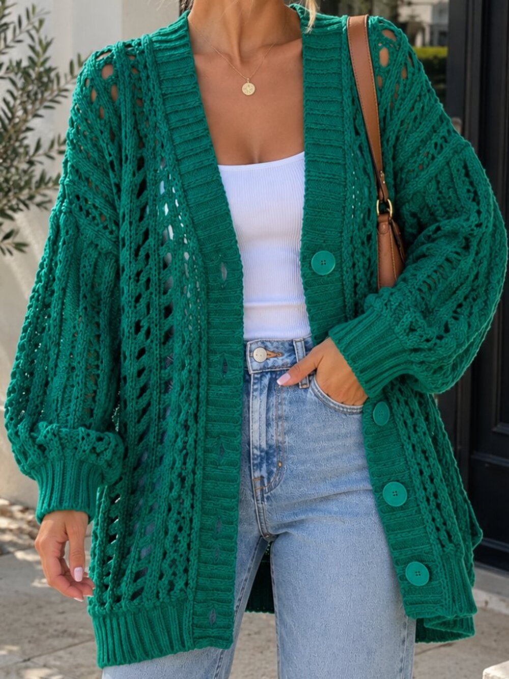 Maeve Anthropologie Teal Open Stitch Oversized Long Cardigan Sweater Small